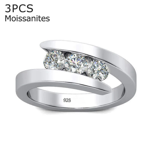 Luxury 3 Stones Moissanite Ring For Women Sterling Silver 925 Engagement Rings