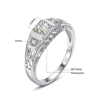 Luxury 4.5mm Round Cut Moissanite Diamond Silver 925 Ring Women's Wedding