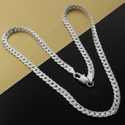 Nice 925 Sterling Silver 6MM Full Sideways Chain Necklace