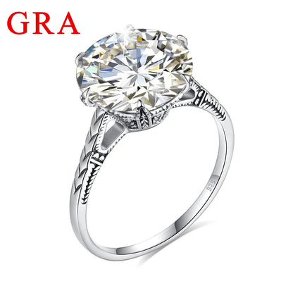 Massive Certified Round Cut 12mm 6ct Moissanite Ring For Women 925 Silver Wedding Diamond Test Pass Women's Jewelry Sale