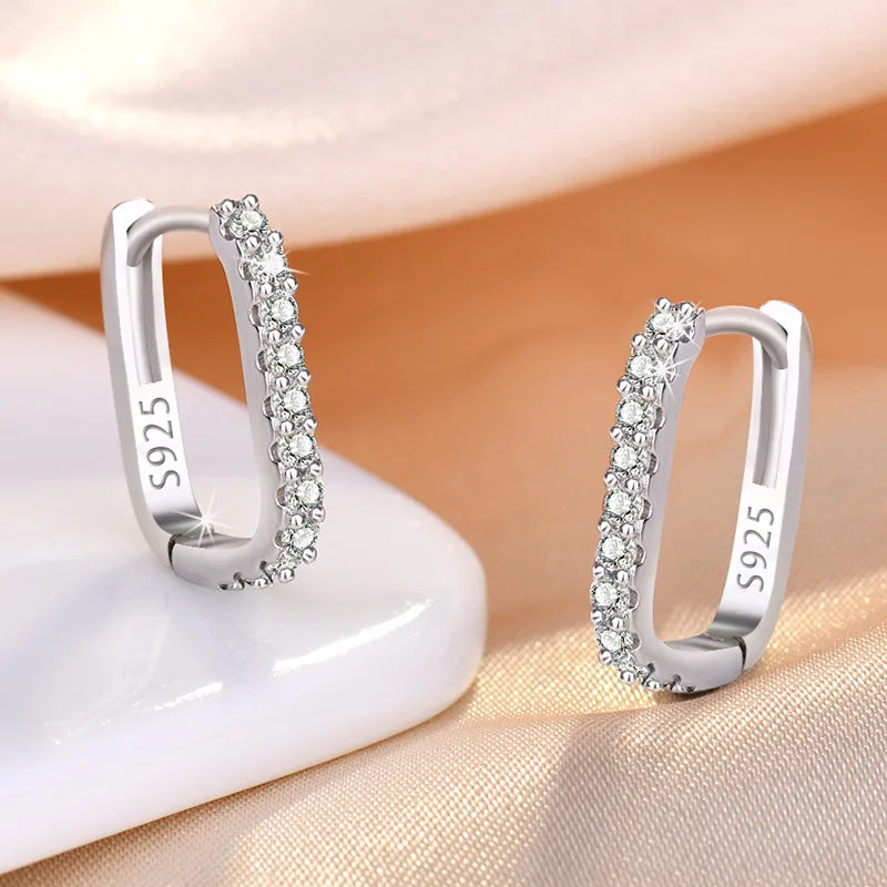 925 Sterling Silver Crystal Jewelry Fashion Zircon Circle Hoop Earrings