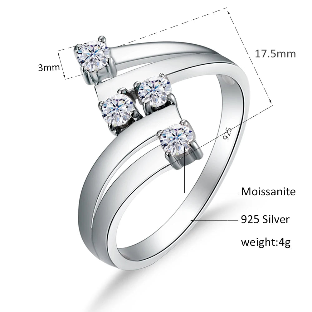 Pure Silver Moissanite Rings For Women White Gold Plated Wedding Engagement Jewelry