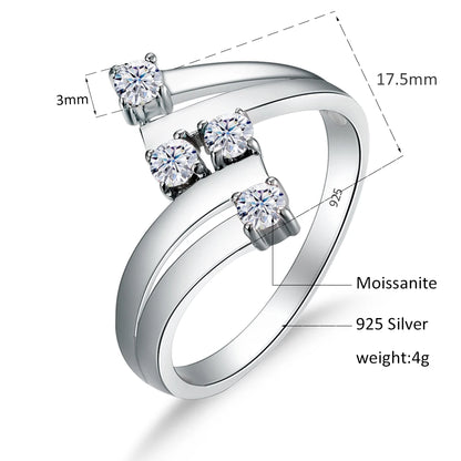 Pure Silver Moissanite Rings For Women White Gold Plated Wedding Engagement Jewelry