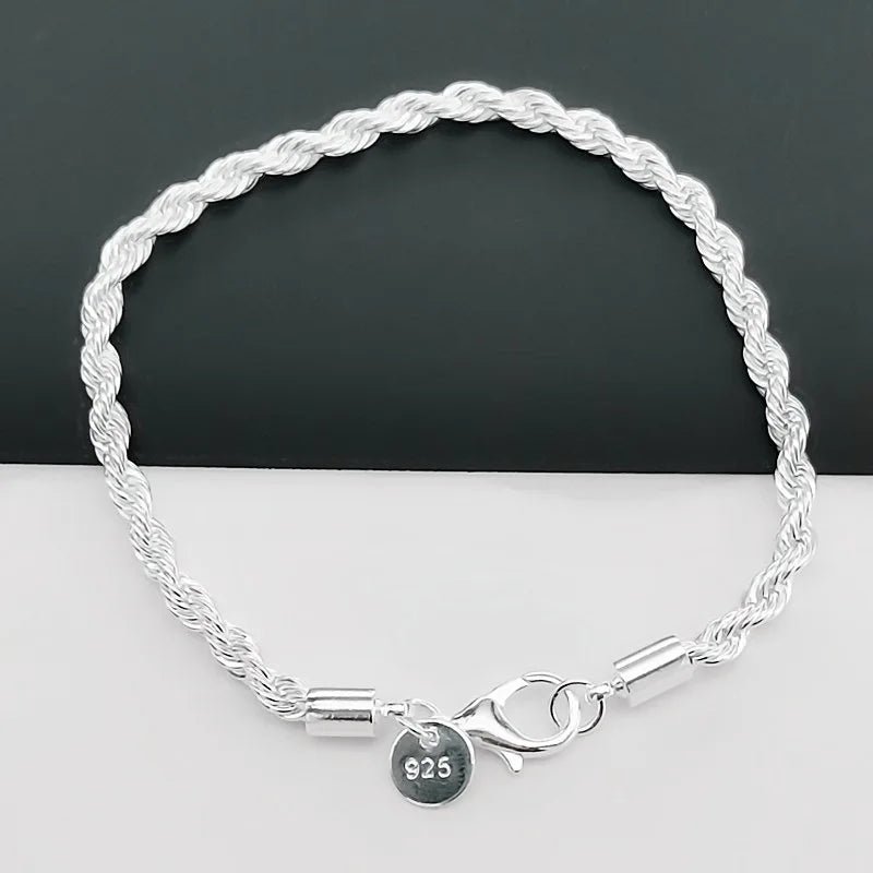 New High quality 925 Sterling Silver 4MM Women Men chain Male Bracelets