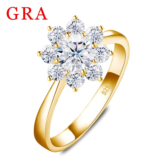 925 Sterling Silver Rings, 1 Carat Moisanite For Women With Sunflower Yellow Gold Jewelry