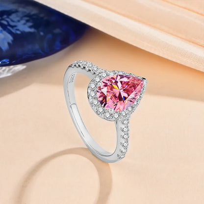 2ct Pink Moissanite Pear Ring For Women, 100% Sterling Silver 925 Wedding Promise Diamond Jewelry Gift