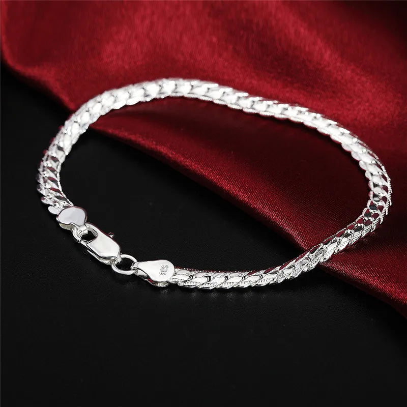 925 Sterling Silver Bracelet 6mm 18/20cm Flat Side Chain Lobster Clasp