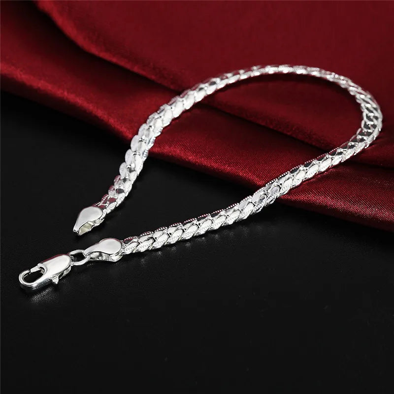 925 Sterling Silver Bracelet 6mm 18/20cm Flat Side Chain Lobster Clasp