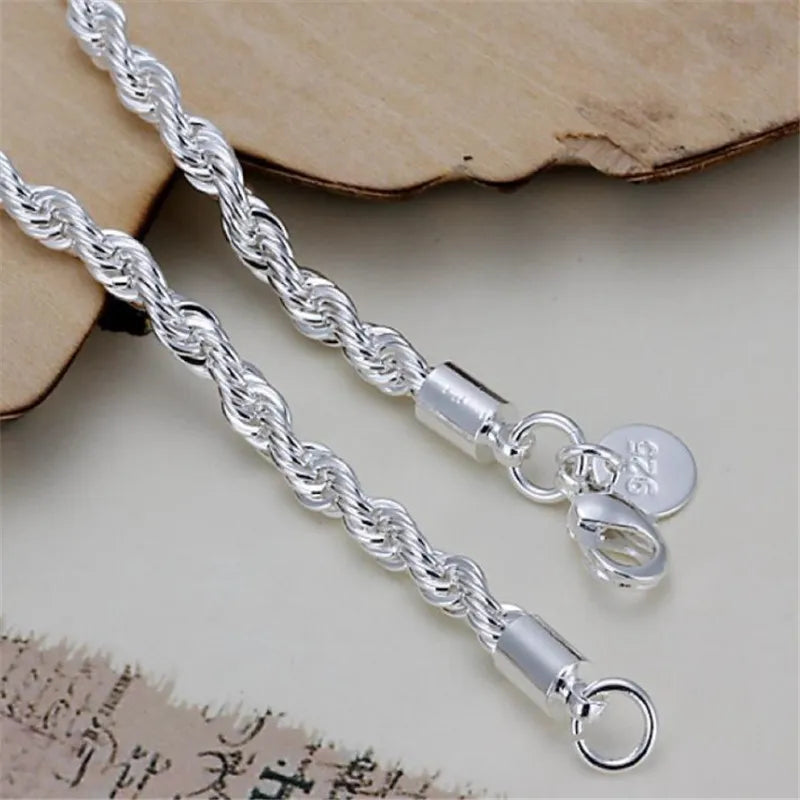 New High quality 925 Sterling Silver 4MM Women Men chain Male Bracelets