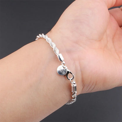 New High quality 925 Sterling Silver 4MM Women Men chain Male Bracelets