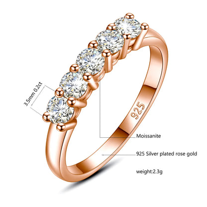 Certified 5 Stone Moissanite Ring Woman Silver 925 100% Rose Gold Plated Brilliant Jewelry For Engagement Gifts For Girl