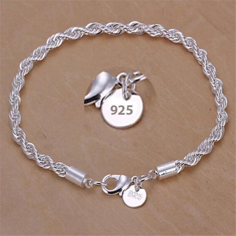 New High quality 925 Sterling Silver 4MM Women Men chain Male Bracelets