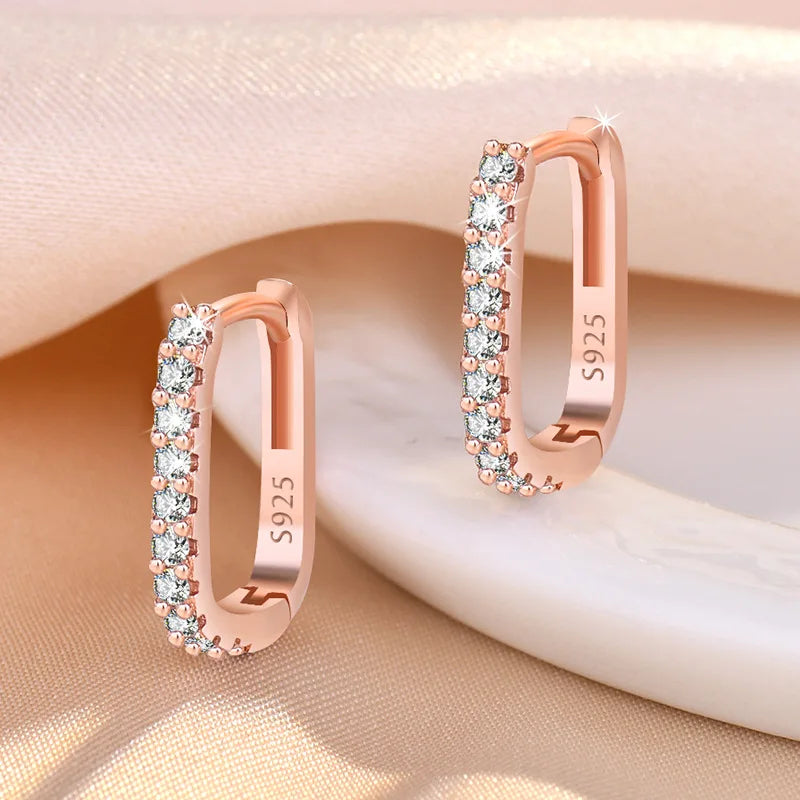 925 Sterling Silver Crystal Jewelry Fashion Zircon Circle Hoop Earrings