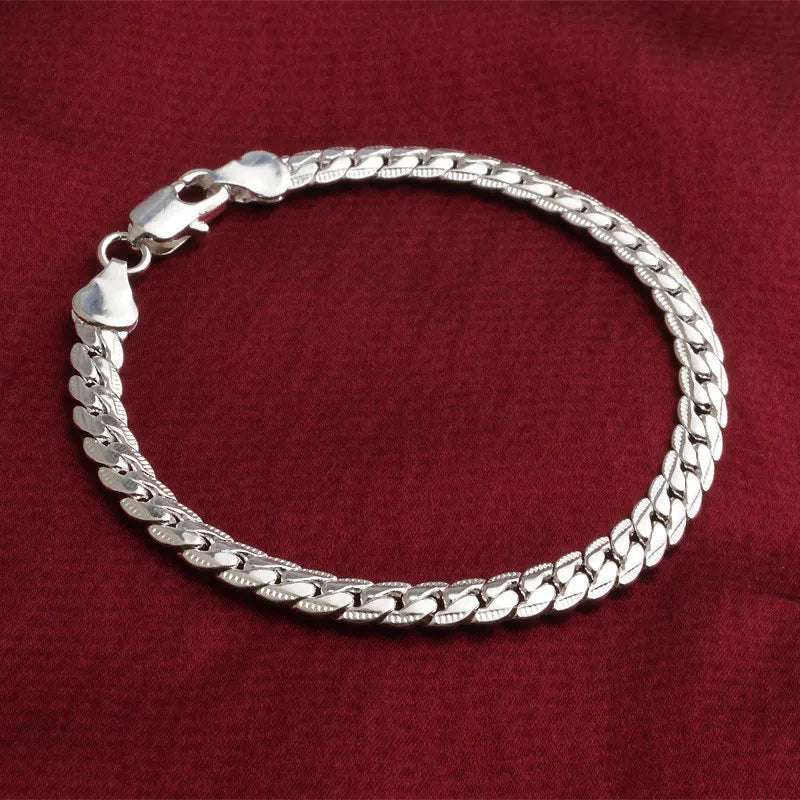 925 Sterling Silver Bracelet 6mm 18/20cm Flat Side Chain Lobster Clasp