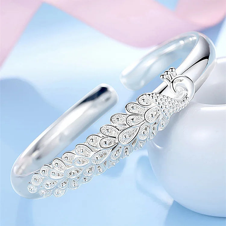 New 925 sterling silver elegant Peacock opening screen bracelet Bangles