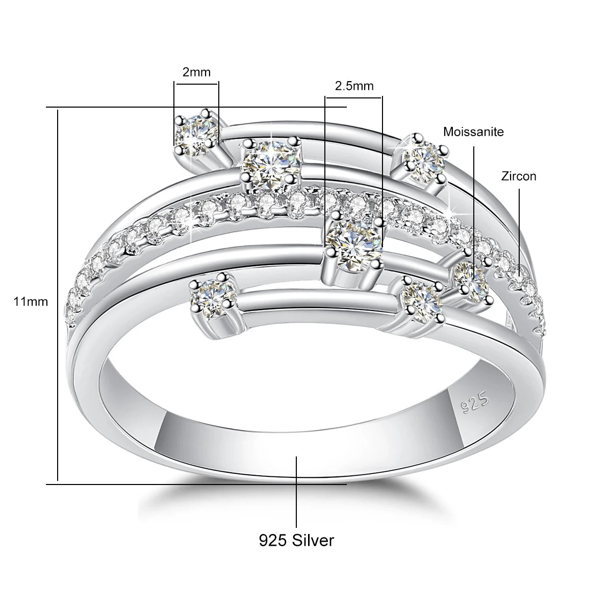 Trendy  Moissanite Ring Eternity Wedding Band Solid 925 Silver Rings