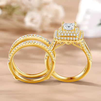 2PCS Wedding Rings For Women Princess, Moissanite Ring Luxury Jewelry