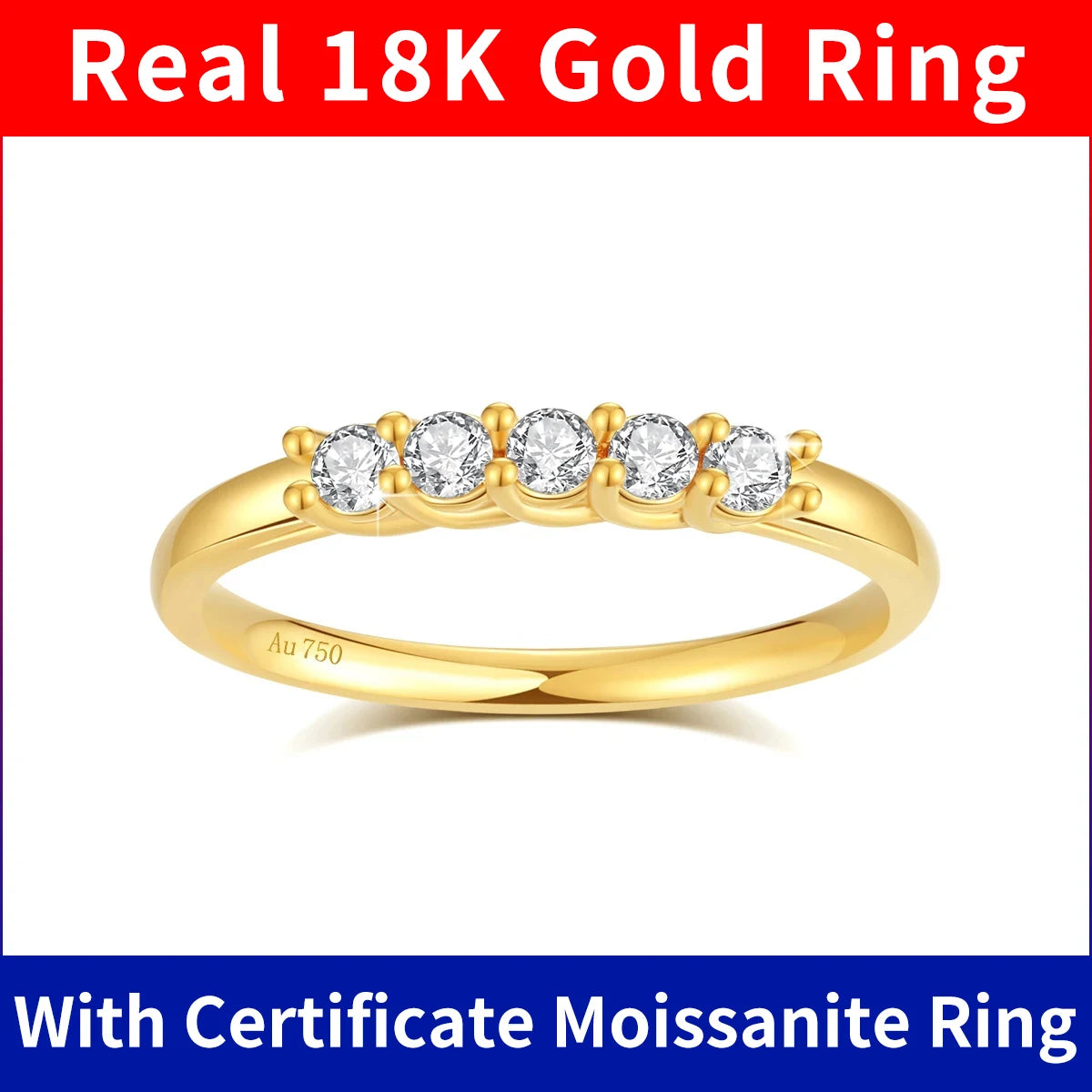 100% Real 18k Gold Ring 750 With Certificate European K Gold Moissanite Jewelry