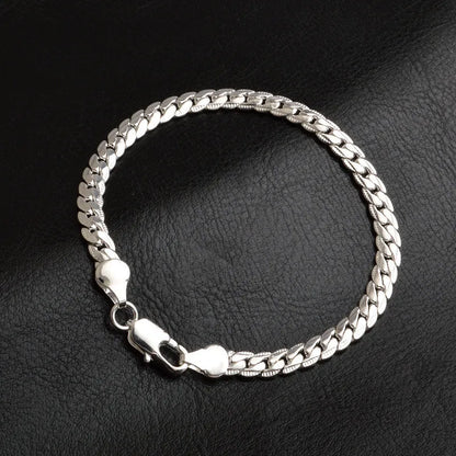 925 Sterling Silver Bracelet 6mm 18/20cm Flat Side Chain Lobster Clasp