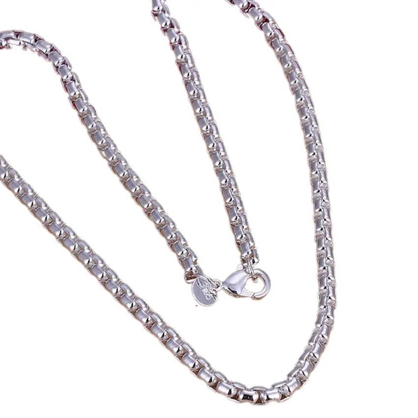 925 Sterling Silver Necklace round box chain wedding noble charm exquisite luxury